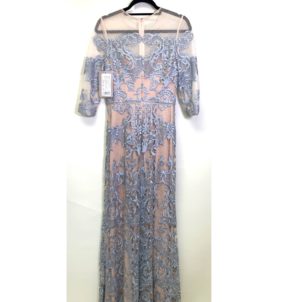 JS COLLECTIONS BRAND NEW W/ TAG ICE BLUE LONG SLEEVE ILLUSION MOTHER BRIDE DRESS - Picture 4 of 5